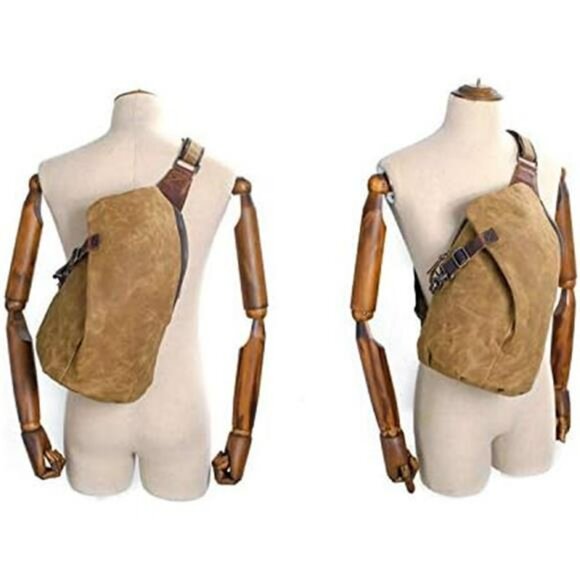 Mens Sling Backpack Crossbody Bag Waxed Canvas Waterproof Travel Shoulder Pack - Picture 4 of 7